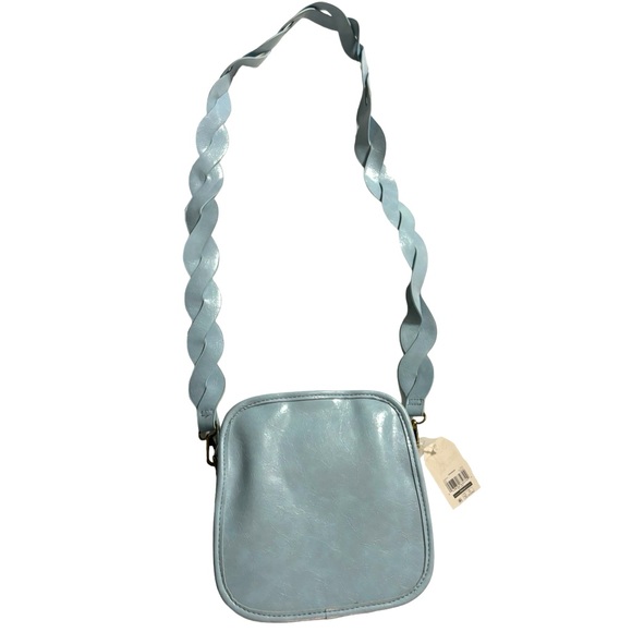 Time and Tru Baby Blue Faux Leather Braided Square Crossbody Bag Purse - Picture 7 of 8